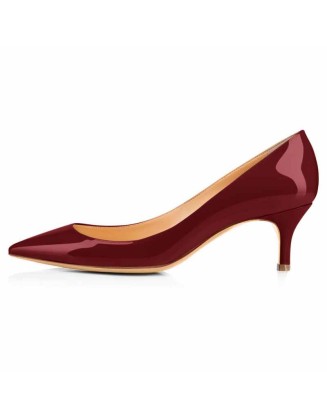 Burgundy Patent Leather Pointed Toe Slip On Pumps