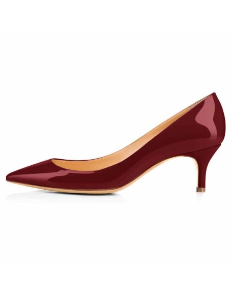 Burgundy Patent Leather Pointed Toe Slip On Pumps