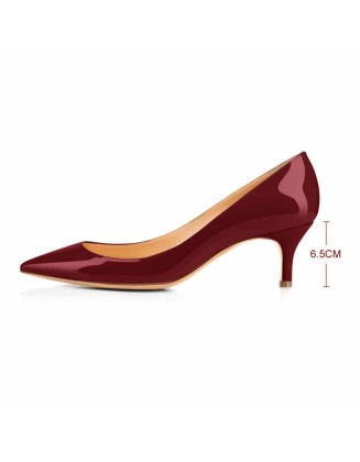 Burgundy Patent Leather Pointed Toe Slip On Pumps