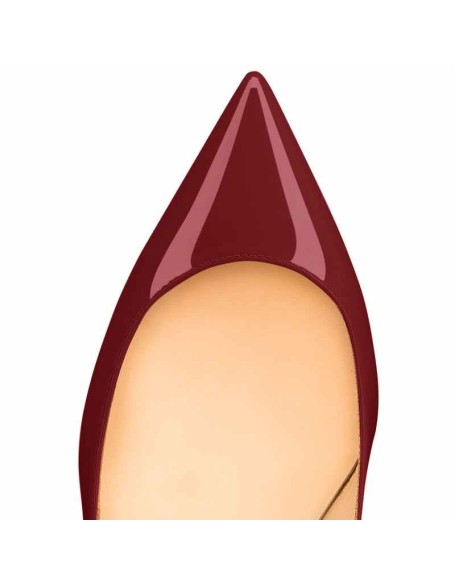 Burgundy Patent Leather Pointed Toe Slip On Pumps