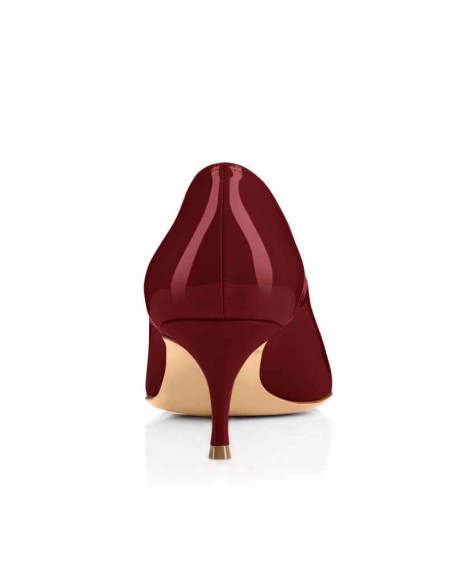Burgundy Patent Leather Pointed Toe Slip On Pumps