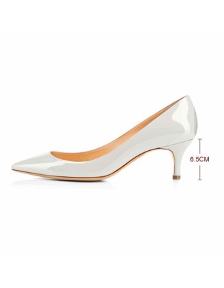 White Patent Leather Pointed Toe Slip On 2.5inches(6.5CM) High Heel Pumps