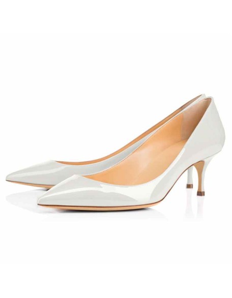 White Patent Leather Pointed Toe Slip On 2.5inches(6.5CM) High Heel Pumps