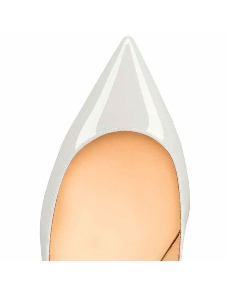 White Patent Leather Pointed Toe Slip On 2.5inches(6.5CM) High Heel Pumps