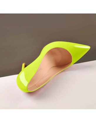 8cm Heel Patent Leather Yellow Pointed Toe High Heel Pumps