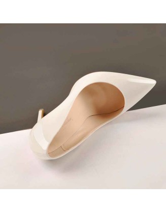 8cm Heel Patent Leather Beige Pointed Toe High Heel Pumps