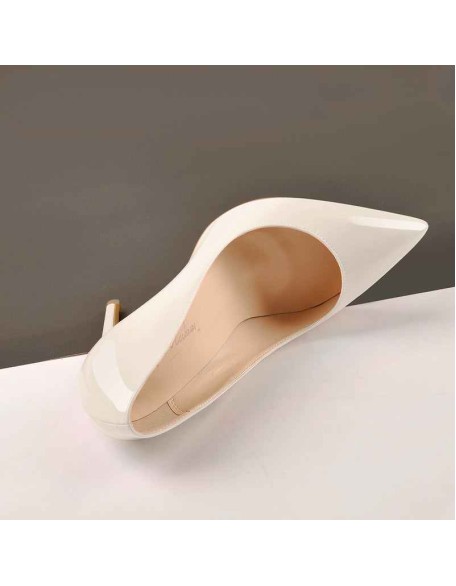 8cm Heel Patent Leather Beige Pointed Toe High Heel Pumps