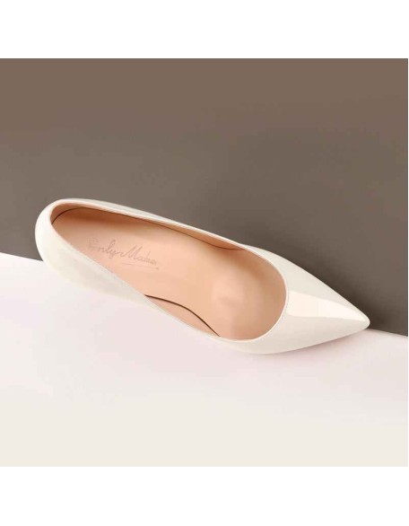 8cm Heel Patent Leather Beige Pointed Toe High Heel Pumps