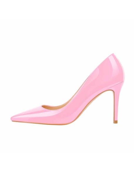 8cm Heel Patent Leather Pink Pointed Toe High Heel Pumps
