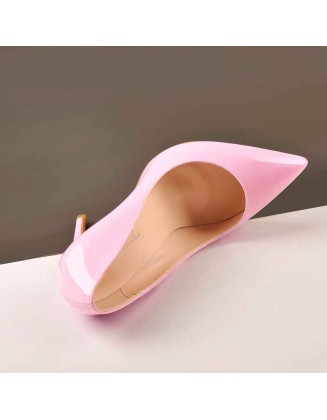 8cm Heel Patent Leather Pink Pointed Toe High Heel Pumps