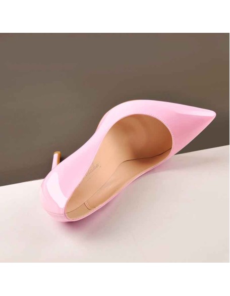 8cm Heel Patent Leather Pink Pointed Toe High Heel Pumps