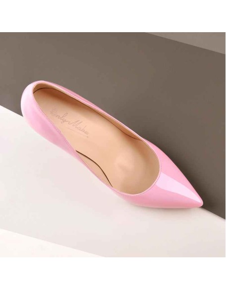 8cm Heel Patent Leather Pink Pointed Toe High Heel Pumps