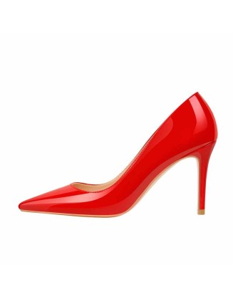 8cm Heel Patent Leather Red Pointed Toe High Heel Pumps