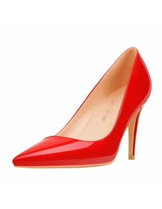 8cm Heel Patent Leather Red Pointed Toe High Heel Pumps