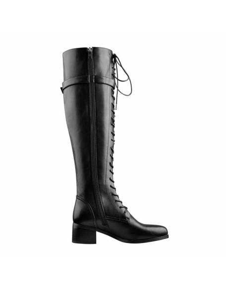 Round Toe Lace Up Sturdy Heel Side Zipper Knee High Boots