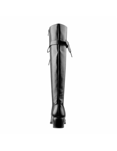 Round Toe Lace Up Sturdy Heel Side Zipper Knee High Boots