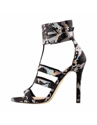 Open Toe Gladiator Cutout Colorful Snake High Heels Ankle Booties Sandals