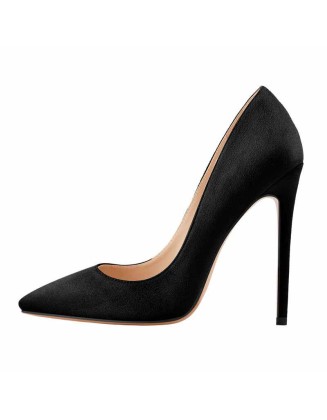 8cm 10cm 12cm Black Suede Pointed Toe Slip On High Heel Pumps
