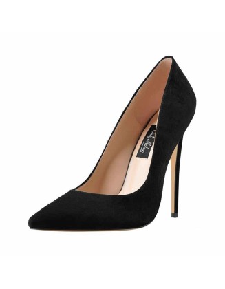 8cm 10cm 12cm Black Suede Pointed Toe Slip On High Heel Pumps