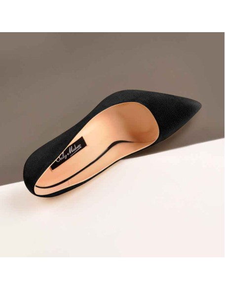 8cm 10cm 12cm Black Suede Pointed Toe Slip On High Heel Pumps