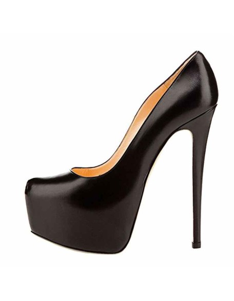 Black Matte Round Toe Super High Heel Platform Stiletto Slip On Pumps