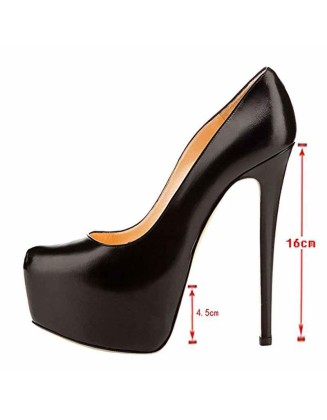 Black Matte Round Toe Super High Heel Platform Stiletto Slip On Pumps