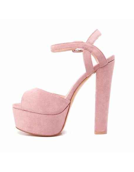 Peep Toe Platform Black Suede Ankle Buckle Chunky High Heel Sandals