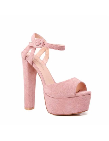 Peep Toe Platform Black Suede Ankle Buckle Chunky High Heel Sandals