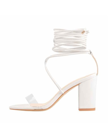 Clear Band Gladiator Chunky High Heel Orange Open Toe Lace Up Strappy Heeled Sandals