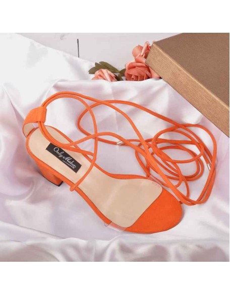Clear Band Gladiator Chunky High Heel Orange Open Toe Lace Up Strappy Heeled Sandals