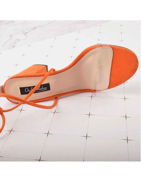 Clear Band Gladiator Chunky High Heel Orange Open Toe Lace Up Strappy Heeled Sandals