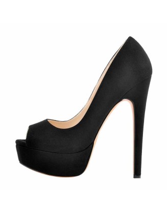 Black Peep Toe Platform Stiletto High Heel Pumps