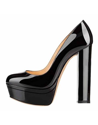 Classic  Black Chunky High Heels Pumps
