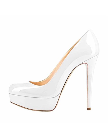 Round Toe Stiletto High Heel 2CM Platform White Slip On Pumps