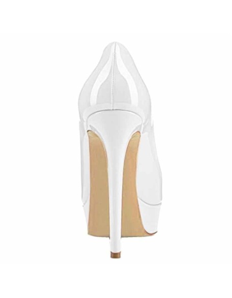 Round Toe Stiletto High Heel 2CM Platform White Slip On Pumps