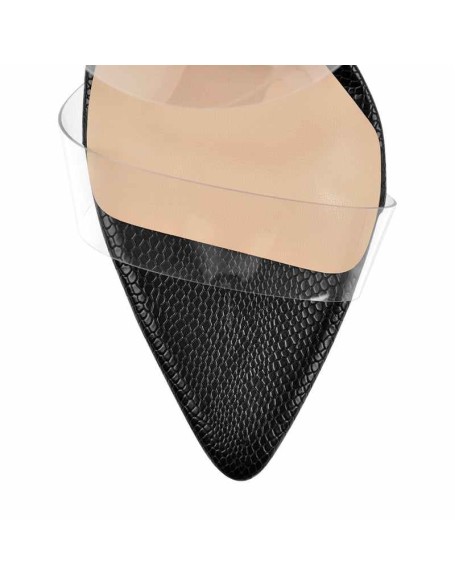 Black Snake Pattern Platform Clear Bands Stiletto High Heels Mules Sandals
