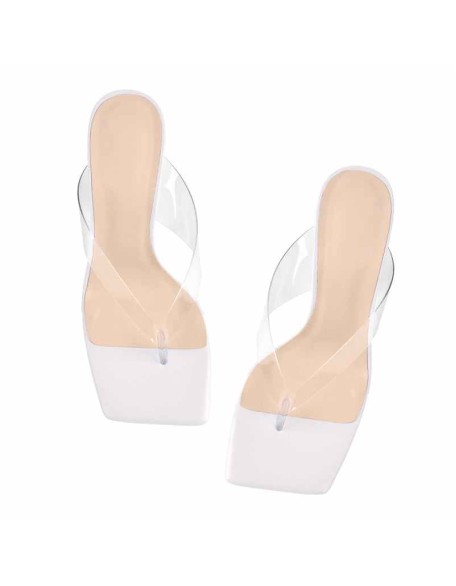 Snake Print Square Toe Transparent Tapered High Heel Thong Sandals
