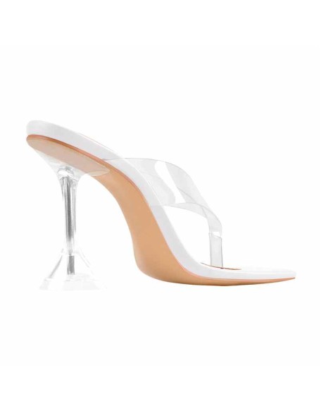 Snake Print Square Toe Transparent Tapered High Heel Thong Sandals