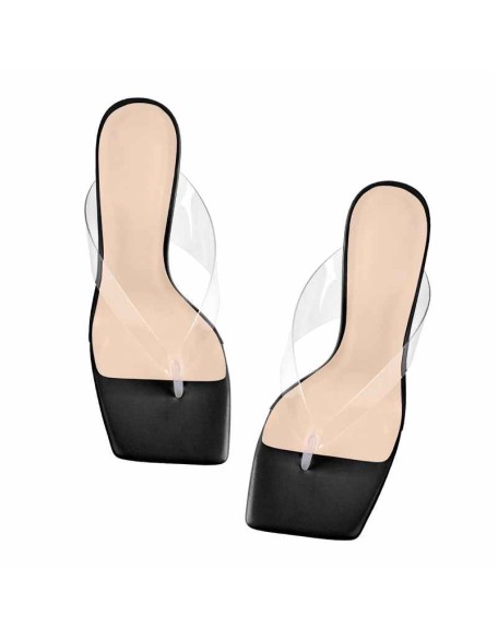 Snake Print Square Toe Transparent Tapered High Heel Thong Sandals