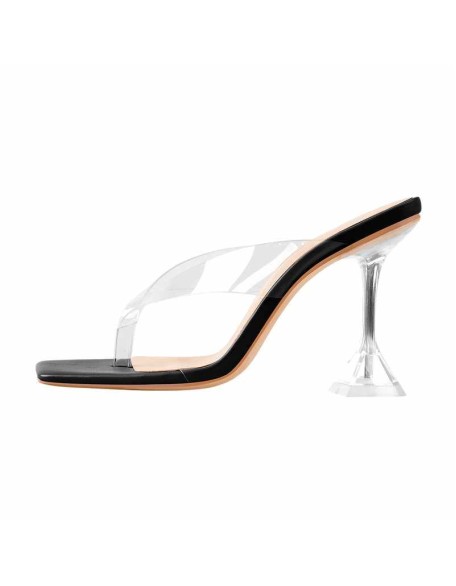 Snake Print Square Toe Transparent Tapered High Heel Thong Sandals