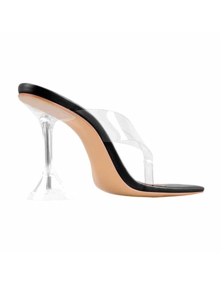 Snake Print Square Toe Transparent Tapered High Heel Thong Sandals