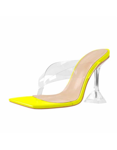 Snake Print Square Toe Transparent Tapered High Heel Thong Sandals