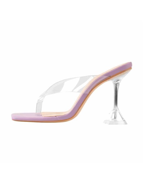 Snake Print Square Toe Transparent Tapered High Heel Thong Sandals
