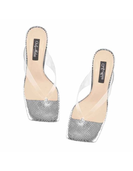 Snake Print Square Toe Transparent Tapered High Heel Thong Sandals