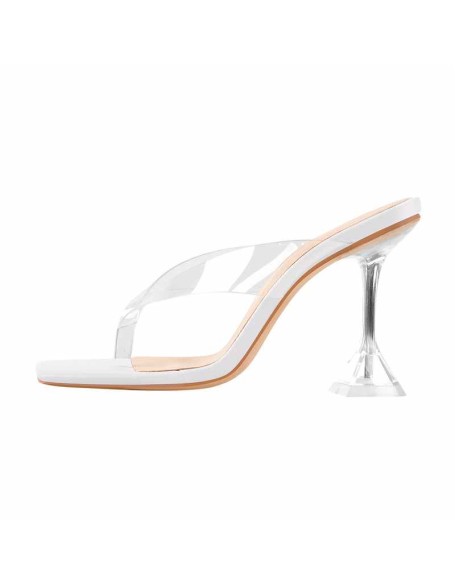 Snake Print Square Toe Transparent Tapered High Heel Thong Sandals