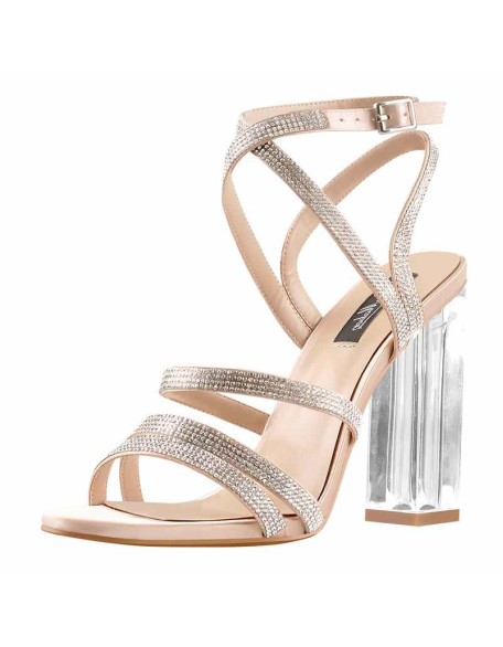 Rhinestones Ankle Strap Buckle Block Transparent Clear Chunky Slingback High Heel Sandals
