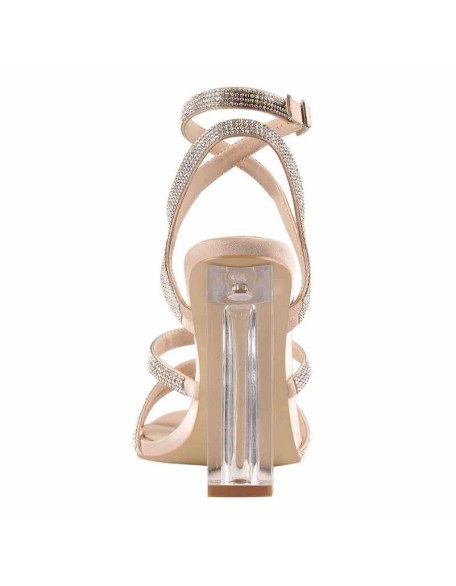 Rhinestones Ankle Strap Buckle Block Transparent Clear Chunky Slingback High Heel Sandals