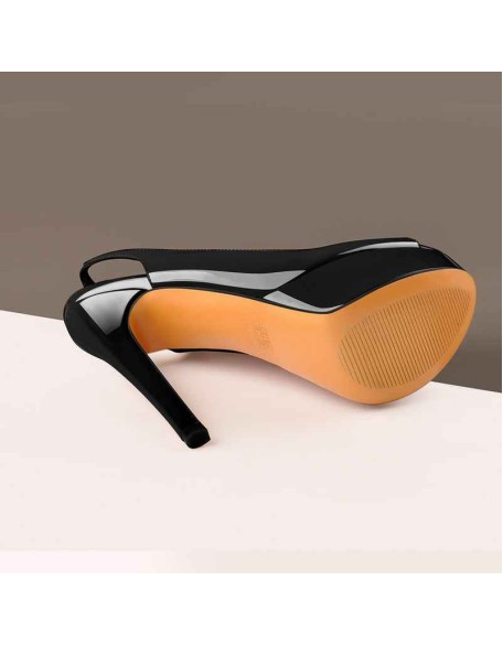 Platform Peep Toe High Heels Black Slingback Sandals