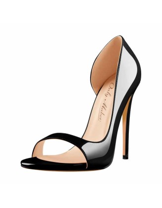 Black Open Toe Side Cut Stiletto High Heel Sandals