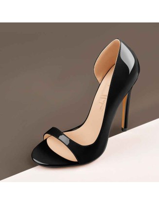 Black Open Toe Side Cut Stiletto High Heel Sandals